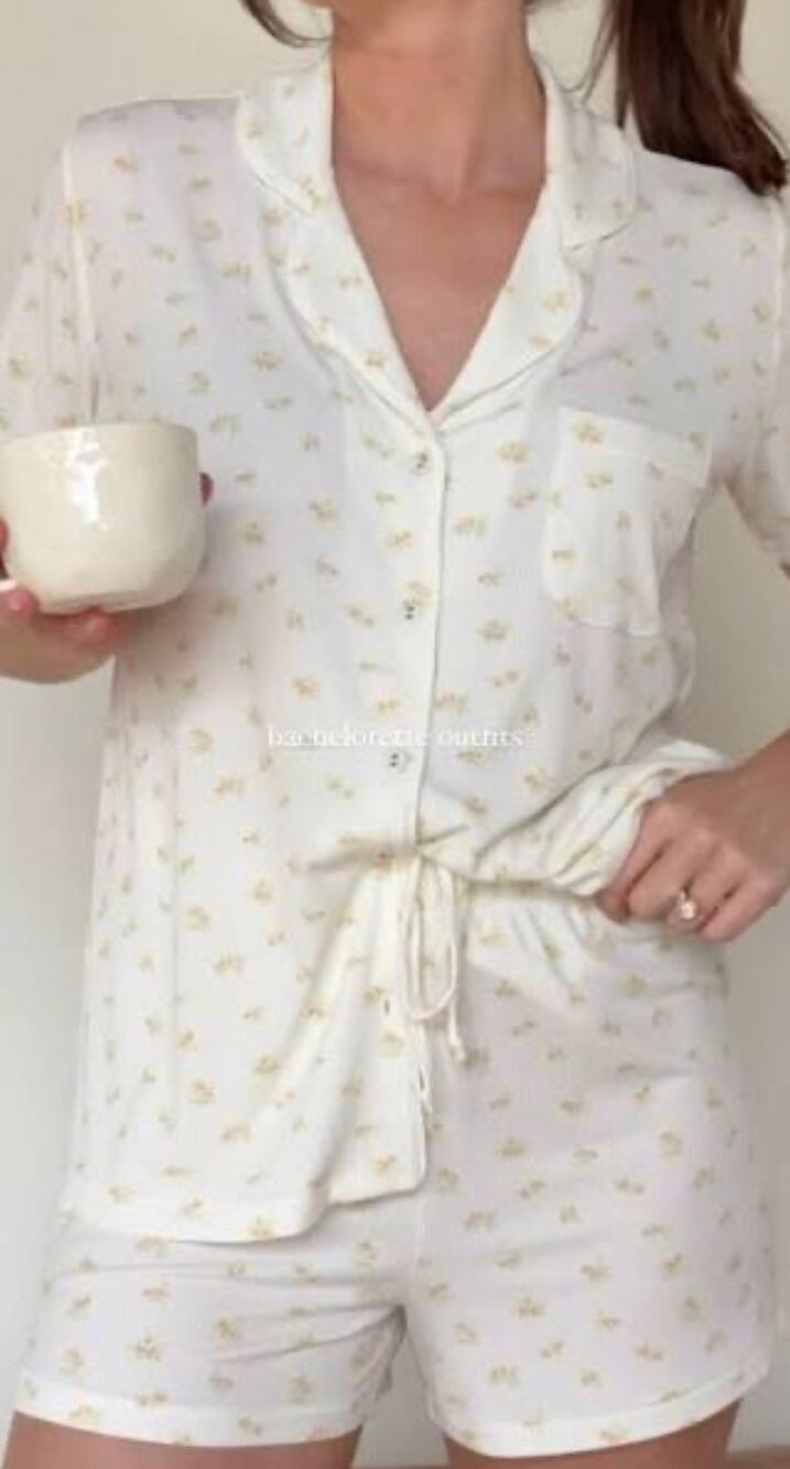 Skims sleep set short sleeve soft lounge marble garden yellow flower M medium